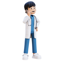 3D Doctor Character Talking on phone call. Suitable for Medical content png