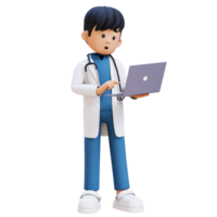 3D Doctor Character Working on a Laptop. Suitable for Medical content png