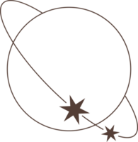 Aesthetic frame and shapes with stars. Minimal y2k outline graphic design with sparkles. Abstract orbit border. Trendy boho geometric template png