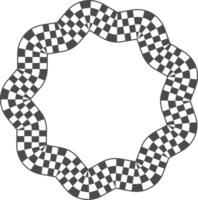 Checker border in flower star shape. Frame with black and white chess squares. Y2k groovy element. png