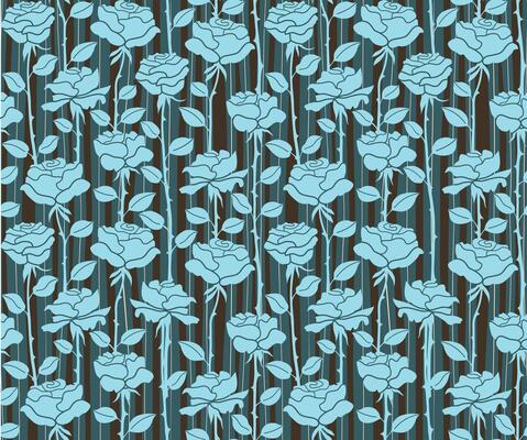 Roses on a blue seamless background.