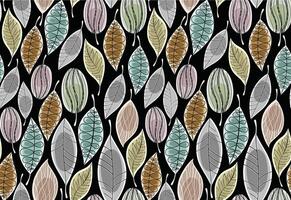 Leaves of different colors, shapes and sizes on a black seamless background. vector