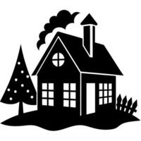 a black and white silhouette of a house with trees vector