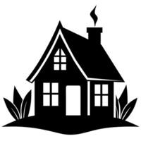 a black and white silhouette of a house with trees vector