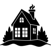 a black and white silhouette of a house with trees vector