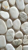 Vertical background with an image of white smooth stones and pebbles. Generated by artificial intelligence photo