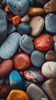 Vertical background for social networks with the image of multi-colored pebbles. Generated by artificial intelligence photo