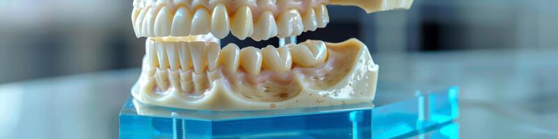 Anatomical Model of a Teeth Set with Implants on Display photo
