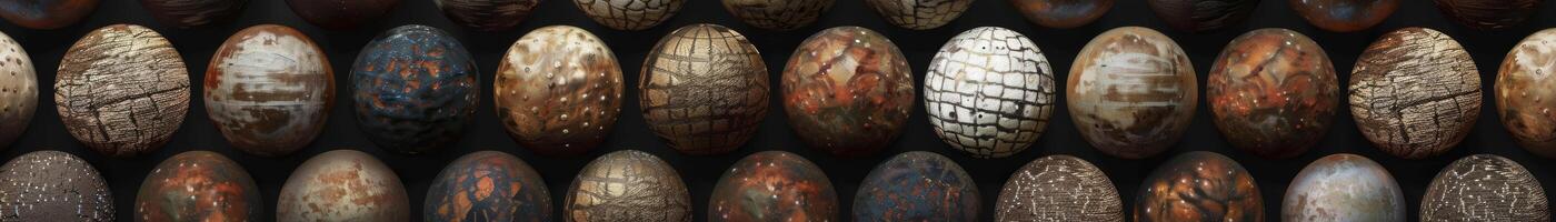 A row of eggs with different colors and patterns photo