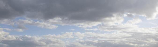 Stormy spring sky after rain with clearing for good weather. Panoramic photo