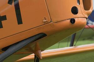 A special model of a lock on the front fuselage of a light aircraft. Close-up photo