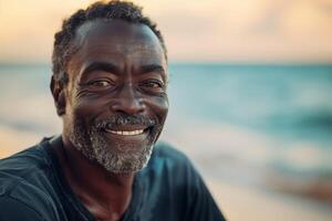 Joyful Man Enjoying Beach Sunset photo