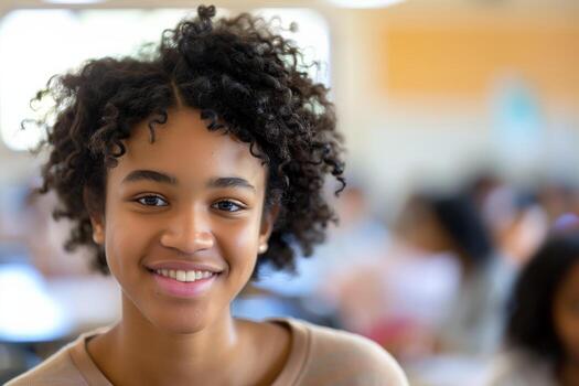 Smiling Non Binary Person With Curly Hair photo