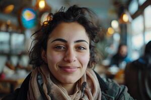 Smiling Individual In Cozy Atmosphere photo