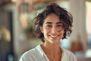 Smiling Young Person In White Shirt photo