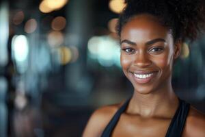 Smiling Woman In Sportswear At Gym photo