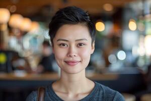 Confident Asian Non Binary Person Smiling photo