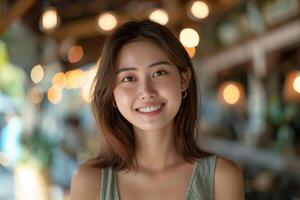 Beautiful Asian Woman Smiling Outdoors photo
