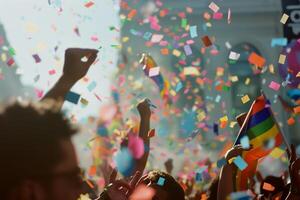 Celebratory Parade on Pride Day with Confetti photo