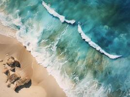 Turquoise Waves Crashing On Sandy Beach photo