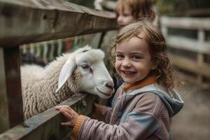 Delightful Children Interacting With Sheep photo