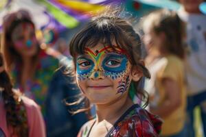 Colorful Face Paint On Happy Child photo
