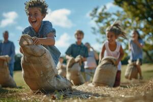 Kids Having Fun Sack Race Competition photo