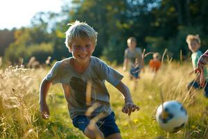 Happy Children Playing Outdoors Together photo