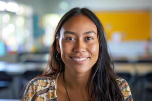 Smiling Young Woman In Classroom Setting photo