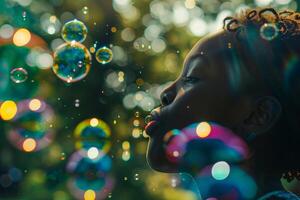 Girl Enjoying Nature With Bubbles photo