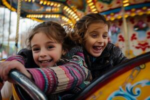 Two Happy Children Enjoying Ride photo