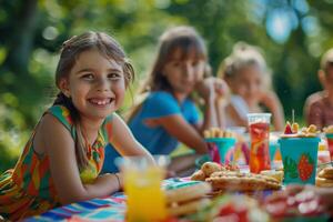 Happy Children Enjoying Outdoor Picnic photo