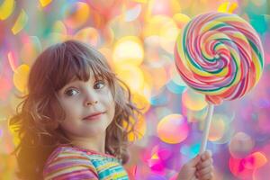 Cute Little Girl With Giant Lollipop photo