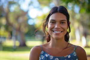 Woman Smiling In Outdoor Park Setting photo