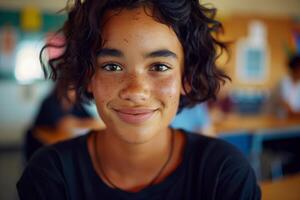 Smiling Student With Curly Hair photo
