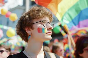 Celebrating Pride Day with Rainbow Face Paint photo