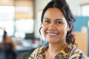 Smiling Woman In Bright Office Environment photo