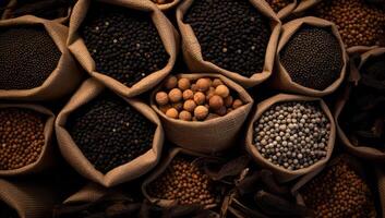 Assorted Spices in Burlap Sacks photo