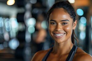 Confident Young Woman Smiling At Gym photo