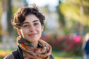 Non Binary Person Smiling Outdoors photo