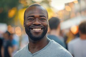 Smiling Man Enjoys Outdoor Event photo