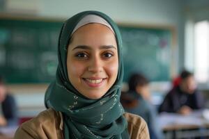 Smiling Person In Classroom Setting photo