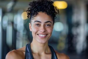 Smiling Person With Curly Hair At Gym photo