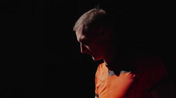 Tired Runner On Start, Portrait Of Handsome Athletic Man Standing In Low Start Position On Track video