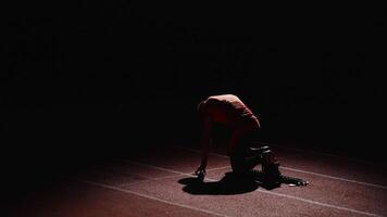 Professional Runner On Start, Sprinter Leaning On Starting Blocks And Running Forward, Workout video