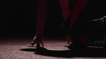 Low Start Position, Runner Waiting For Signal For Run In Stadium, Running Championship, Closeup View video