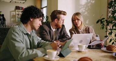 Business Owner And Partners Meeting In Cafe For Talking About Business Idea, Startup And Strategy video