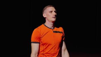 Portrait Of Athletic Man On Run Track In Stadium, Sportsman Standing In Low Start Position video