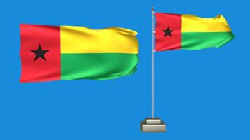 Guinea Bissau flag waving in the wind on a blue background. 3d Animation of a flag flying with a pole video