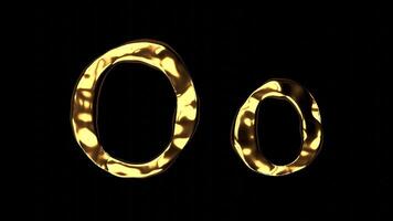 Upper and lower case O alphabet with golden fluid texture, latin script with bright yellow lava style, english letter with dented and horror look video